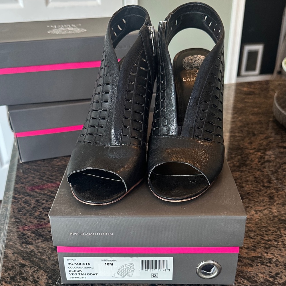 Vince Camuto Black Peep-Toe Slingback Heels